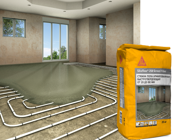 Стяжка пола армированная быстротвердеющая от 20 до 80 мм Sikafloor-258 Screed Fiber